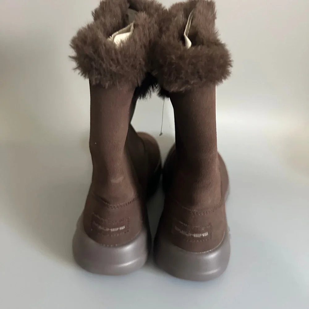 Skechers On-the-GO Joy Brown Suede Faux Fur Trim Winter Boots Womens 7